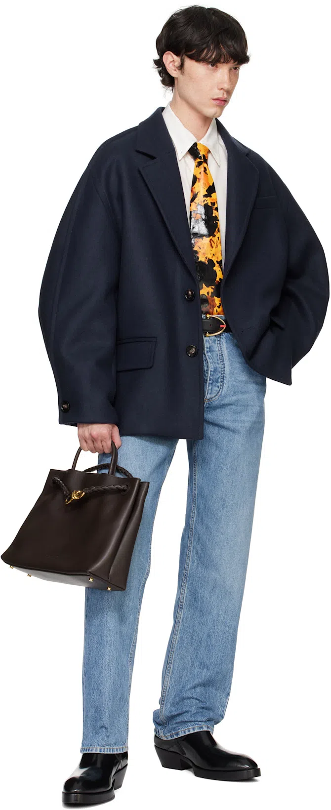 BOTTEGA VENETA Straight Leg Denim Trousers Green Patch In Blue