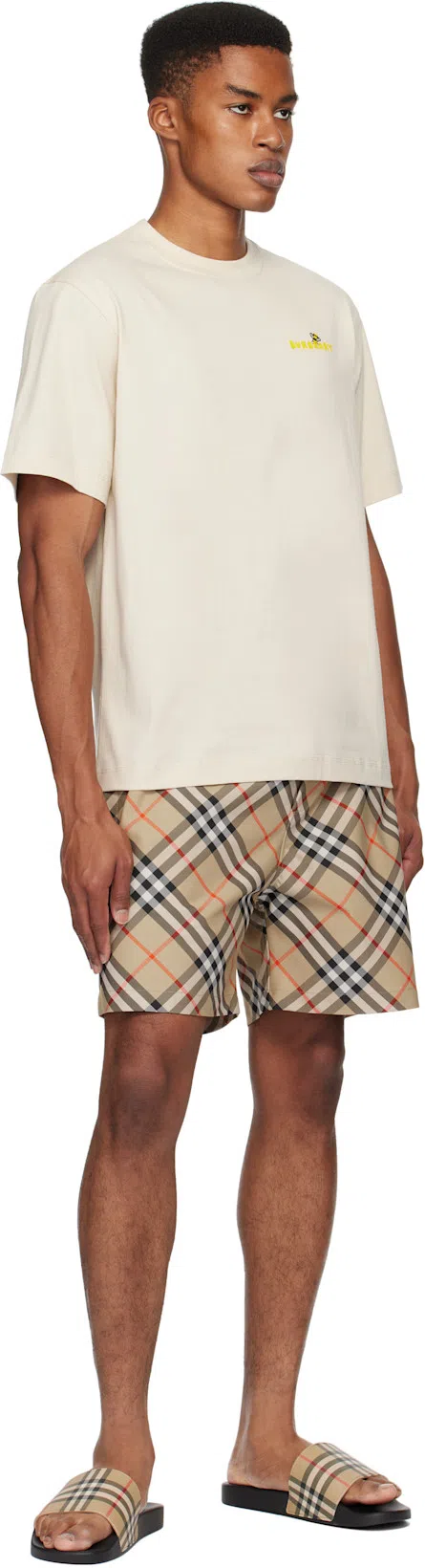 BURBERRY Beige Check Swim Shorts In Alabaster Pink