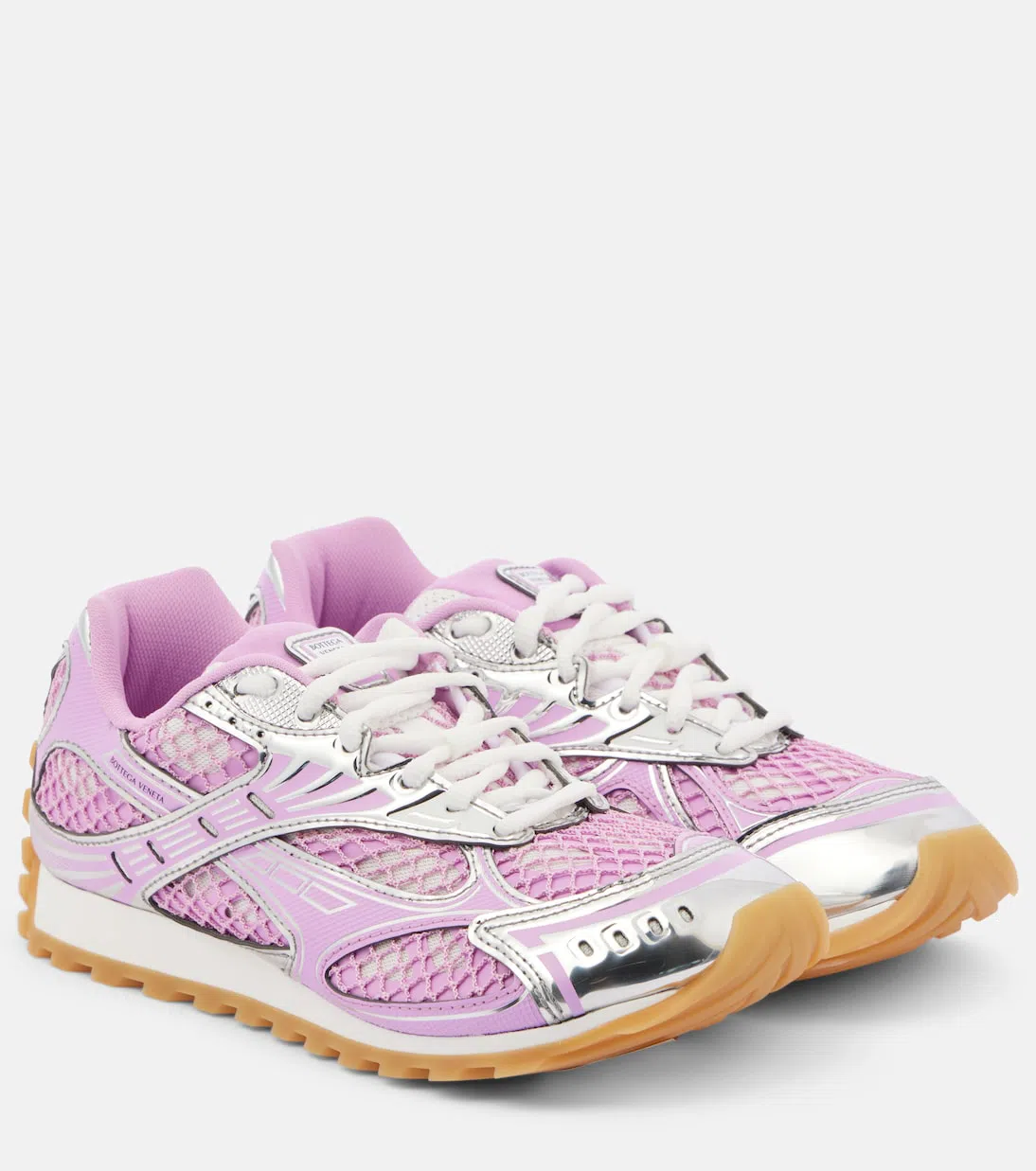 BOTTEGA VENETA Orbit Low-top Mesh Sneakers In Gloss-silver
