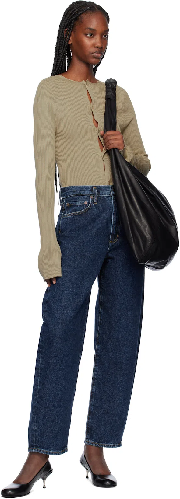 RIER Khaki Button Cardigan In Yuta