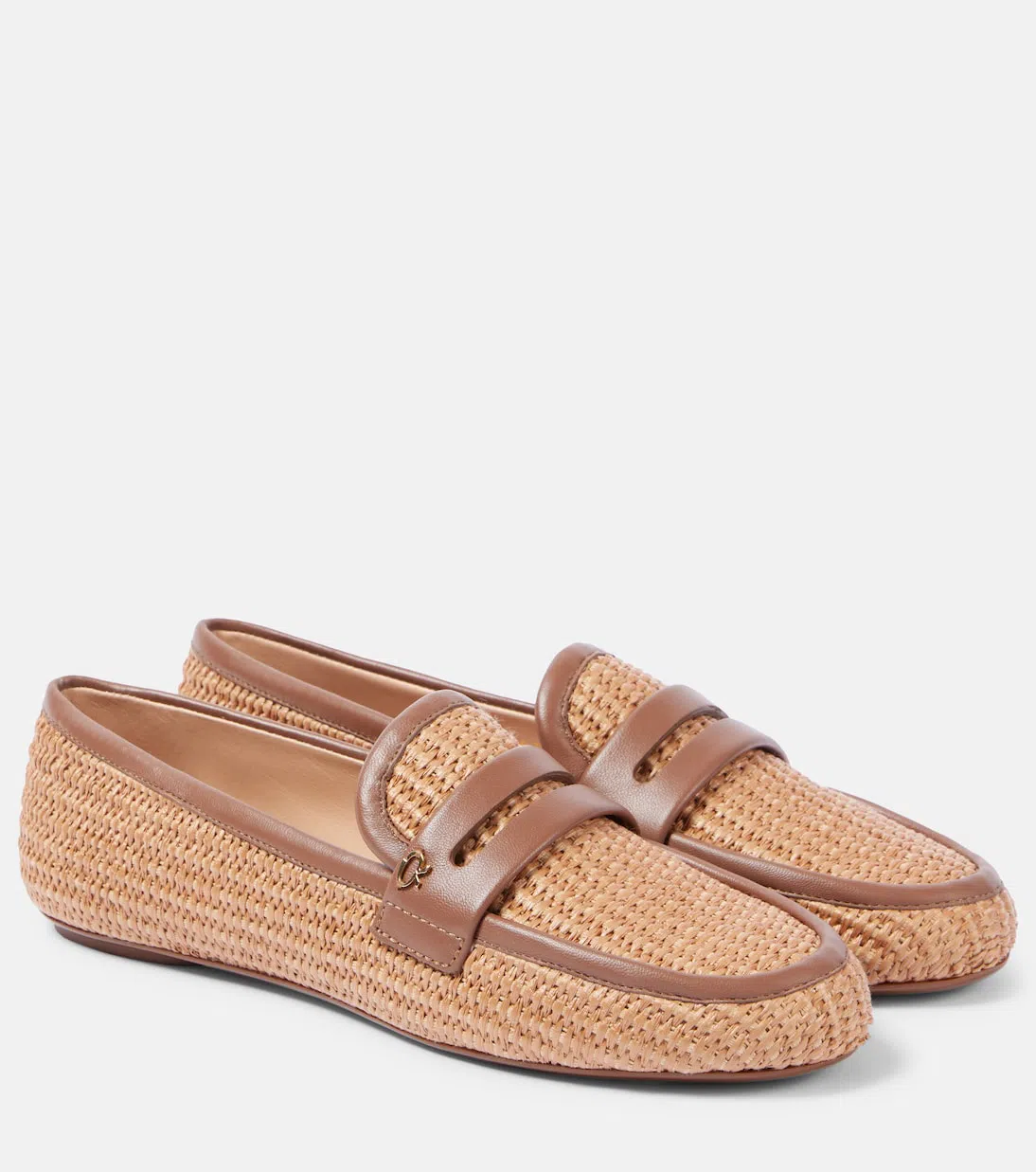 GIANVITO ROSSI Marbella Leather-trimmed Raffia Loafers In Brown Textile