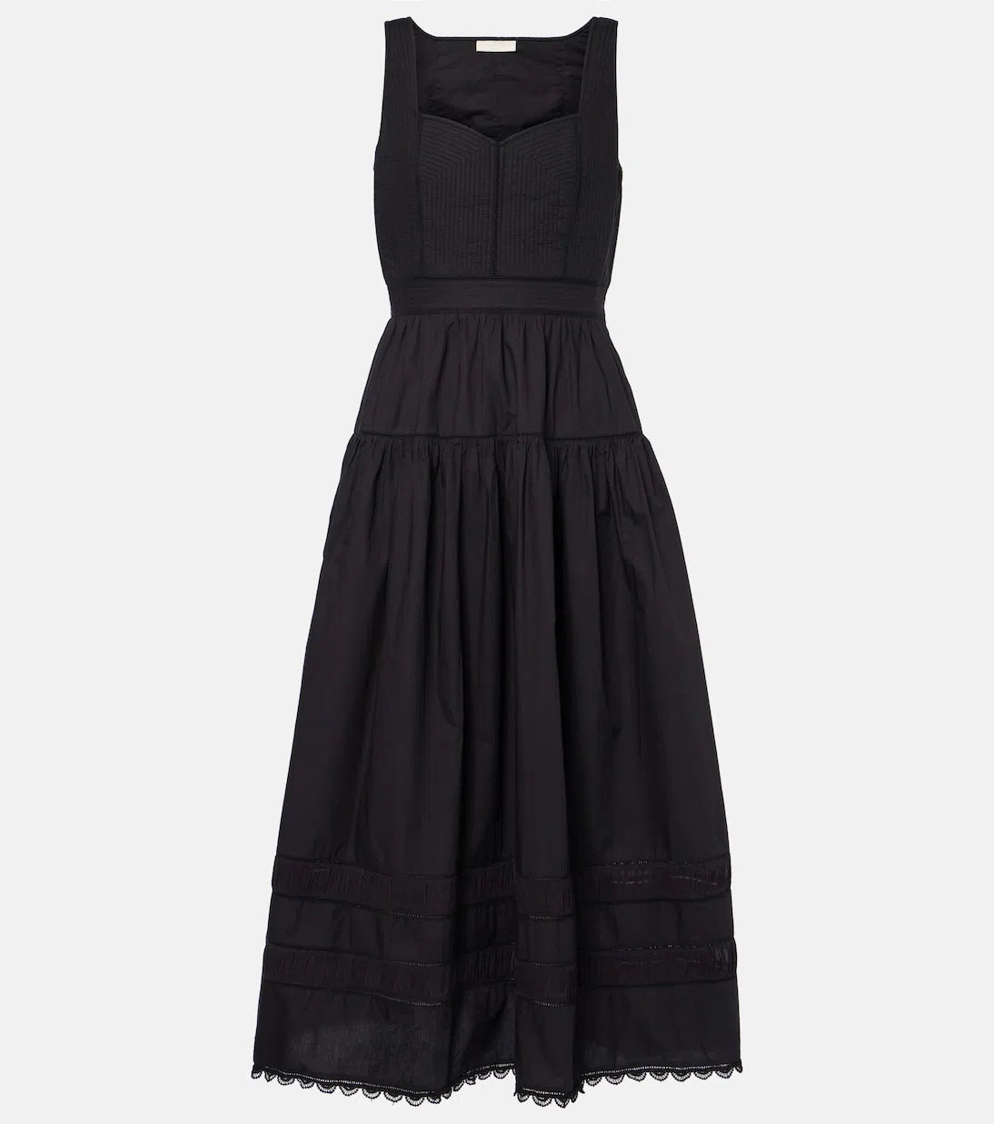 ULLA JOHNSON Isadora Ruched Lace-inset Sweetheart Maxi Dress In Black