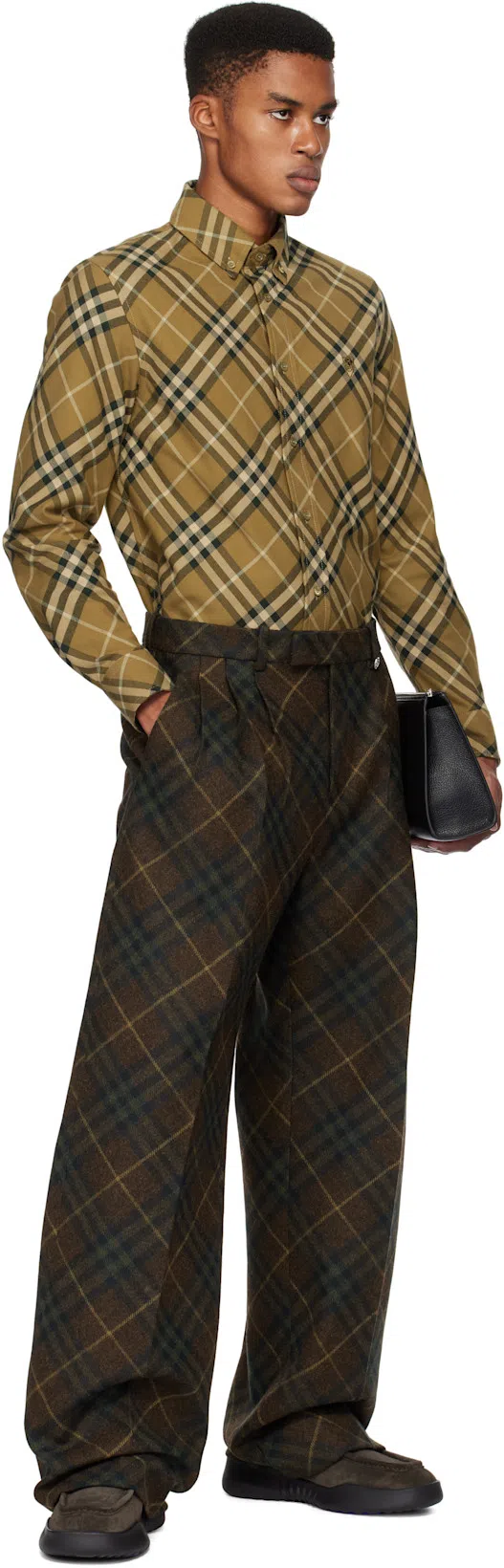 BURBERRY Brown Pleated Check Wool Tailored Trousers In Tor Ip Check