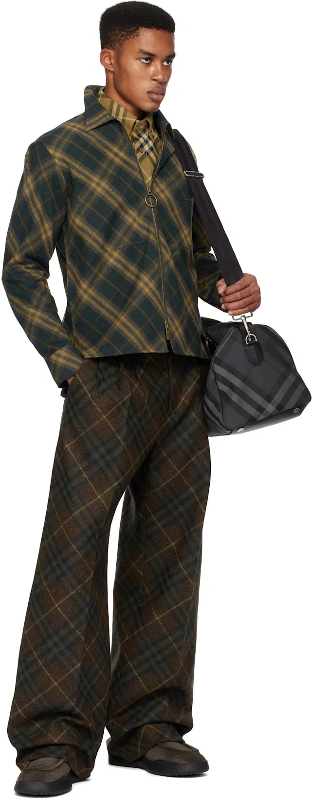 BURBERRY Brown Pleated Check Wool Tailored Trousers In Tor Ip Check