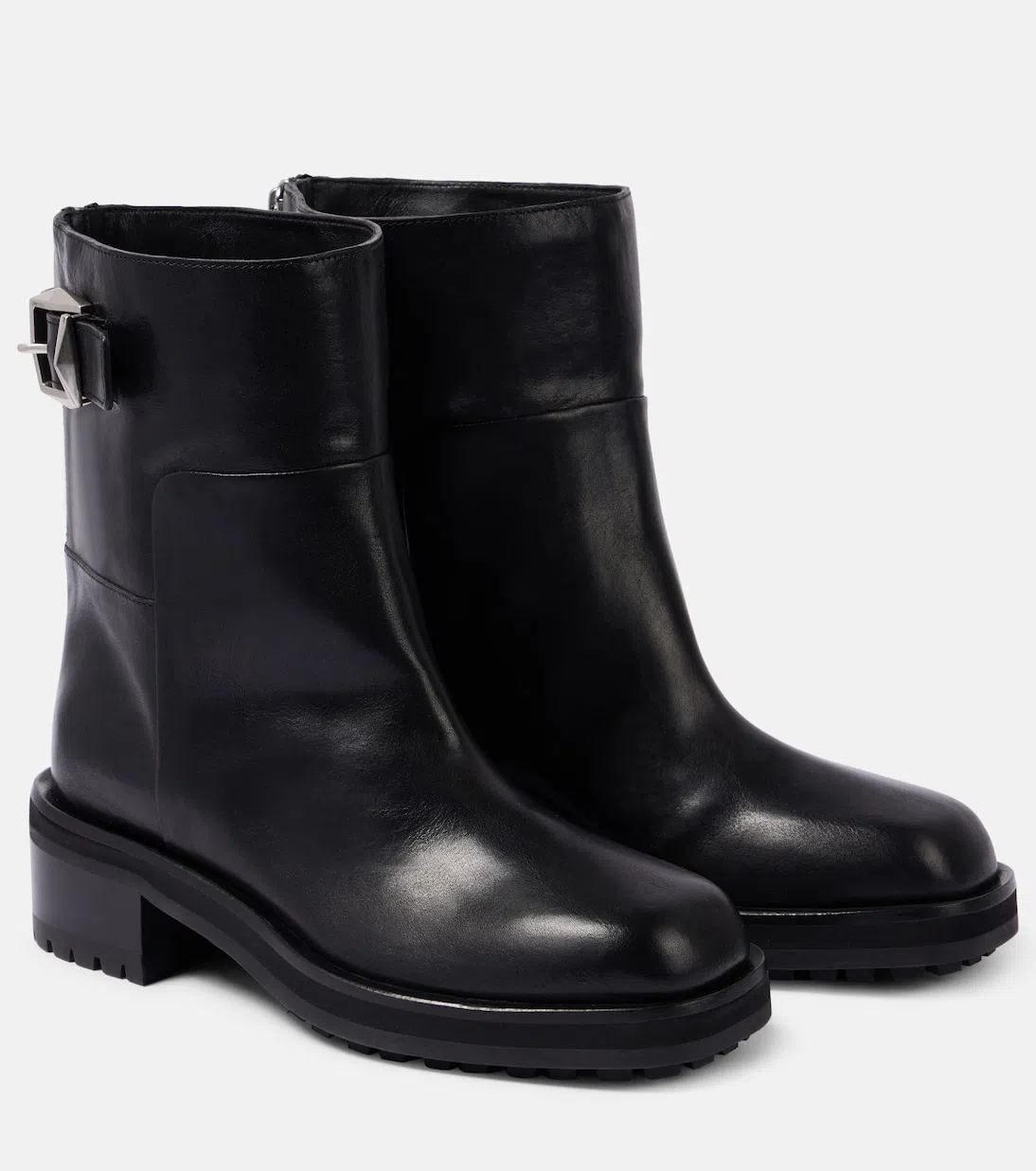 JIMMY CHOO Brooklyn Ab 50 Leather Boots With Adjustable Strap In Black