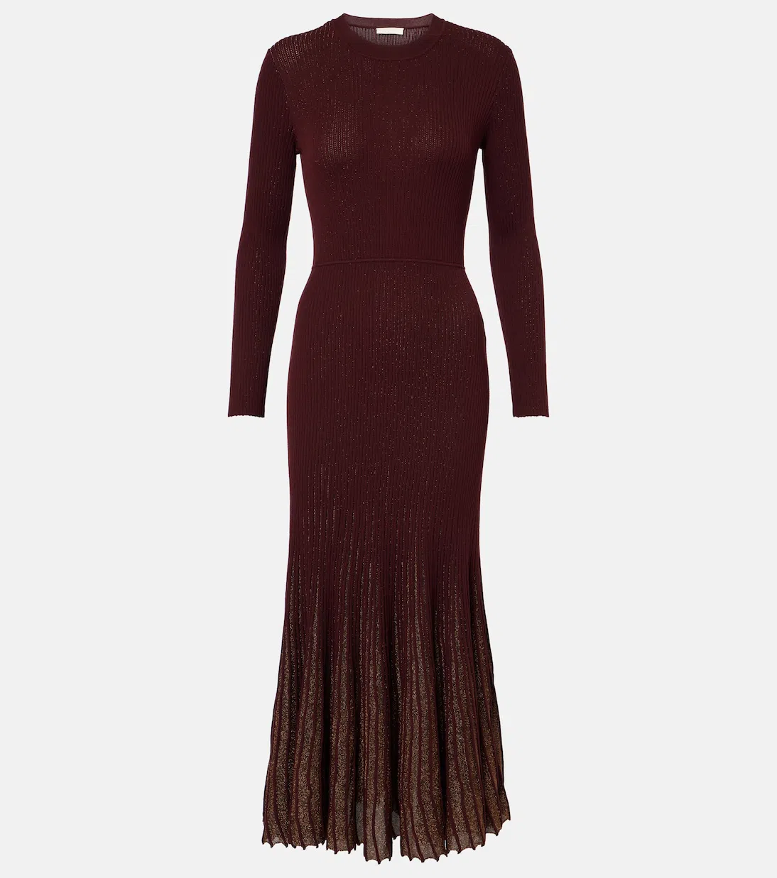 ULLA JOHNSON Mila Shimmer Ribbed Maxi Sweater Dress In Amaranthus