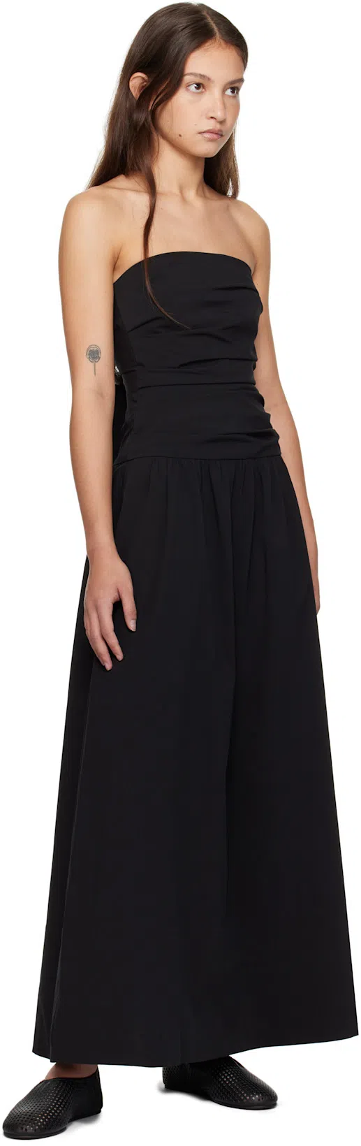 ST AGNI Black Gathered Strapless Tie Back Maxi Dress