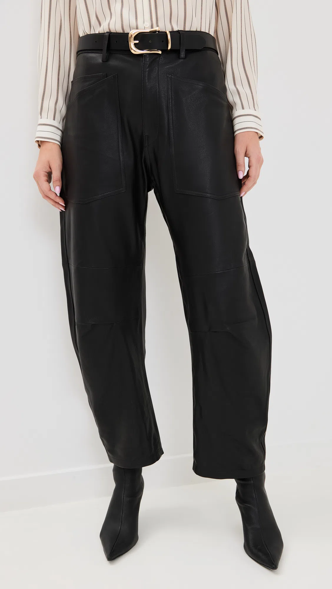 NILI LOTAN Shon Leather Barrel-leg Pants In Animal Print