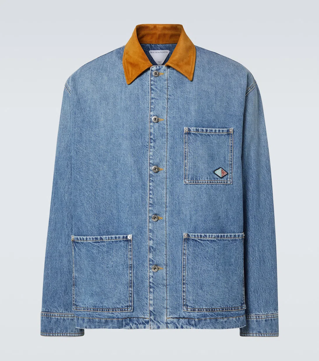 BOTTEGA VENETA Men Blue Jacket With Suede Collar And Logo Patch In Denim Man