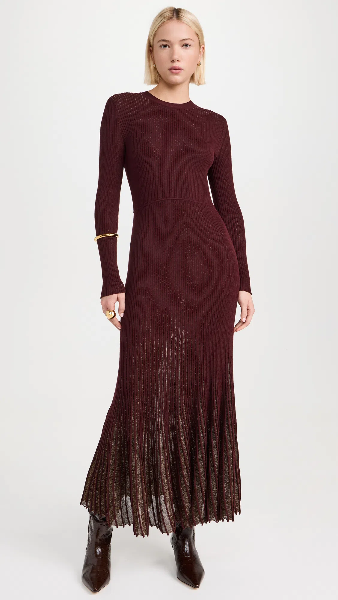 ULLA JOHNSON Mila Shimmer Ribbed Maxi Sweater Dress In Amaranthus