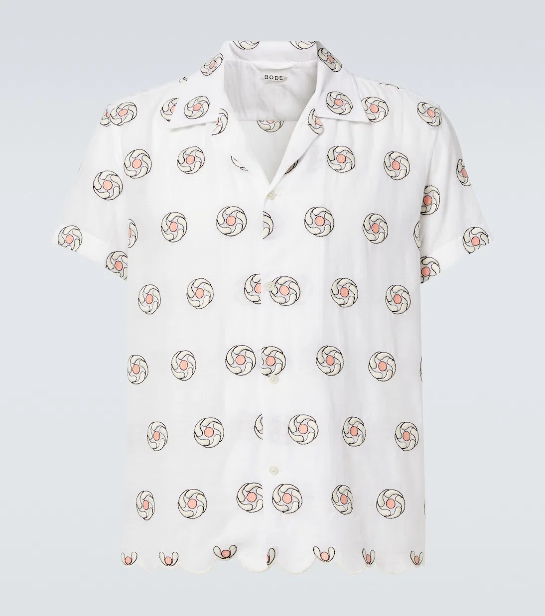BODE White Floral Aperture Short Sleeve Shirt