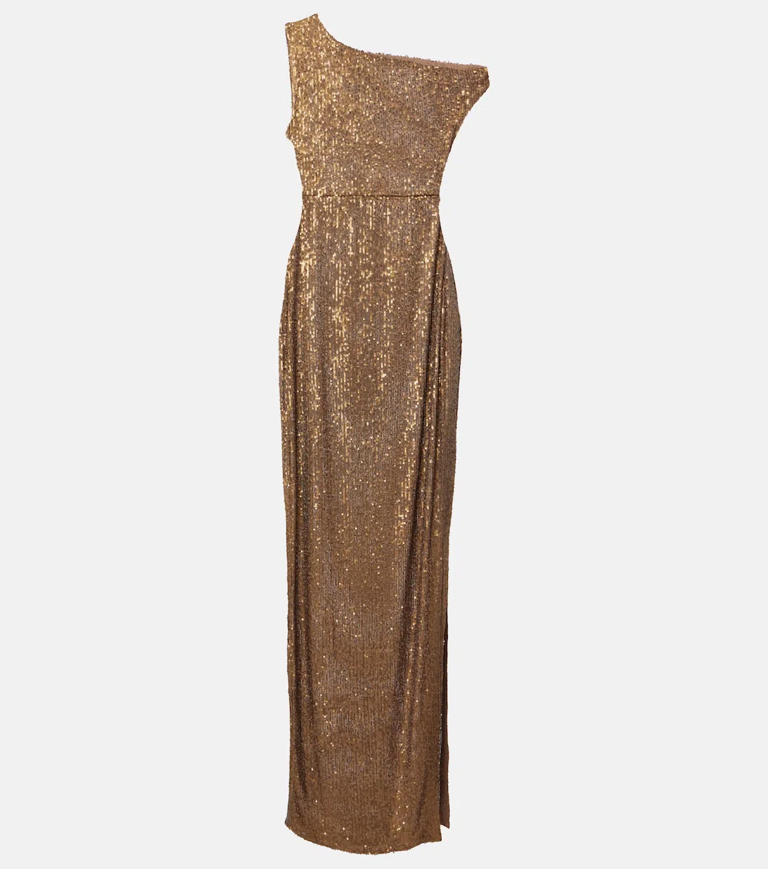 NORMA KAMALI Metallic One-shoulder Long Dress With Sequin Decorations In Brown