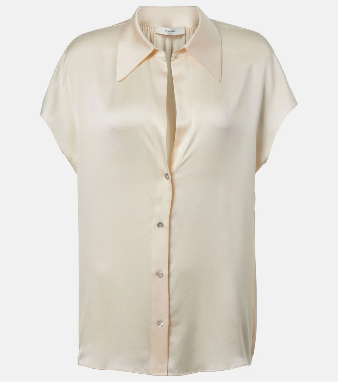 VINCE Cap-sleeve Ruched-back Silk Blouse In Neutral