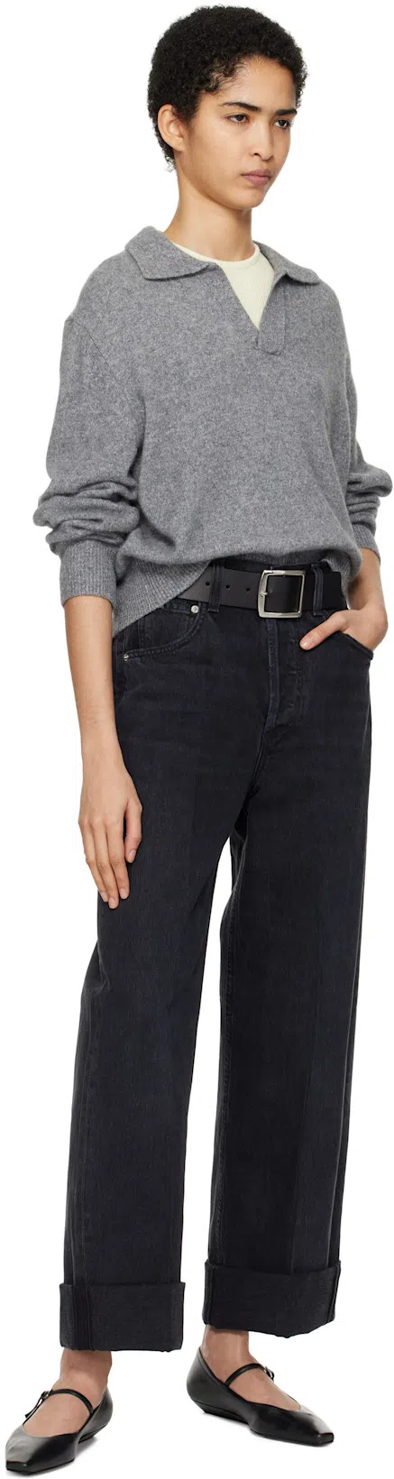 AGOLDE Sleeveless Ribbed Tank Top In Wired Light Grey