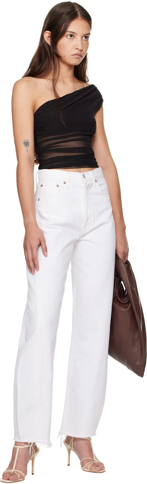 AGOLDE Dame High Rise Wide Leg Jeans In Fortune Cookie In White