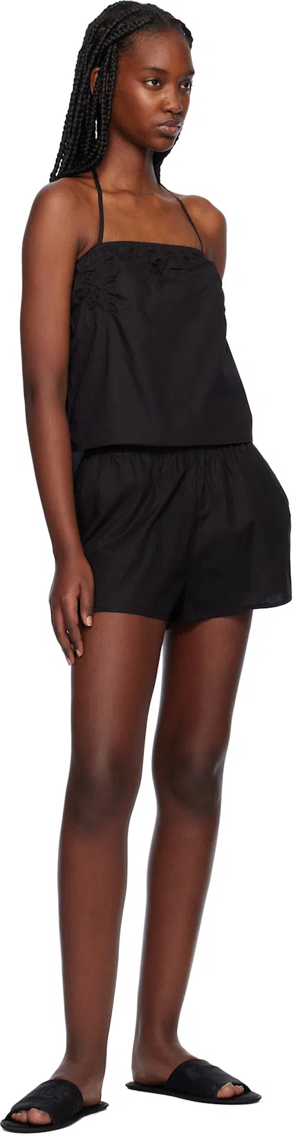 THE ROW Frances Slipper Open Toe Flats In Black