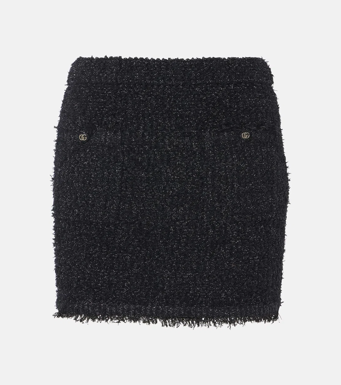 GUCCI Black Skirt With Gg Buttons And Fringed Hem In Tech Fabric Woman