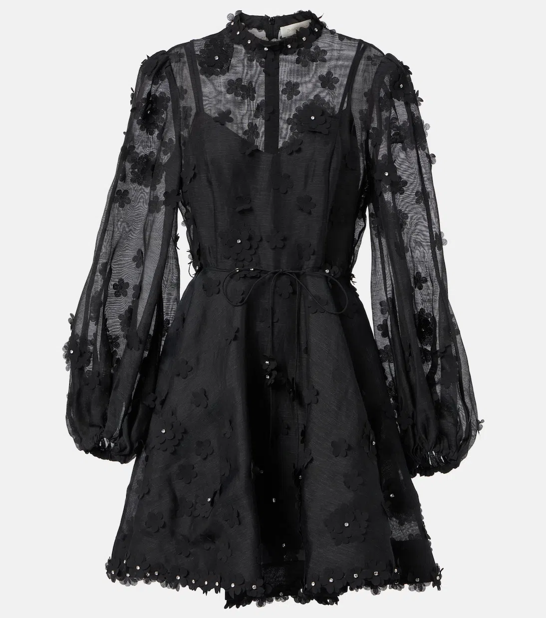 ZIMMERMANN Matchmaker Lift Off Linen And Silk Minidress In Black