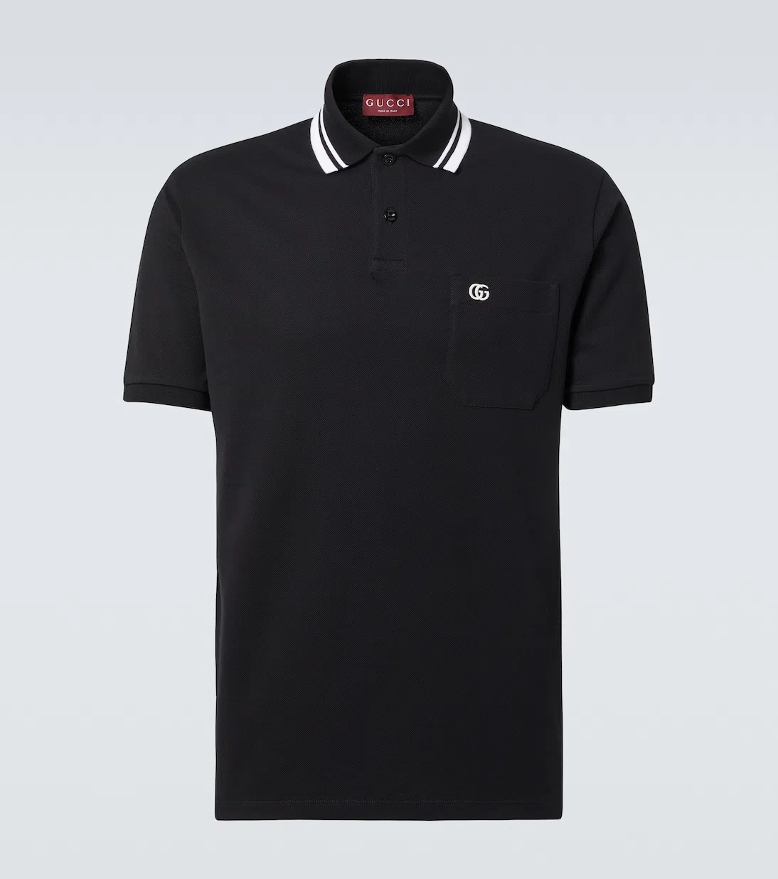 GUCCI Blue Stretch Cotton Embroidered Polo Shirt