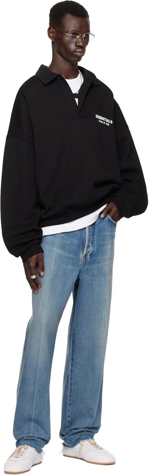 FEAR OF GOD Men Blue Five-pocket Jeans With Front Logo Patch In Denim Man