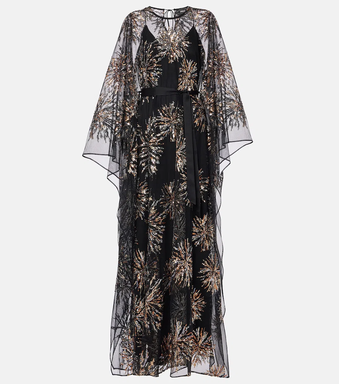 TALLER MARMO Sunburst Long Sleeve Kaftan With Sequin Embellishment In Black