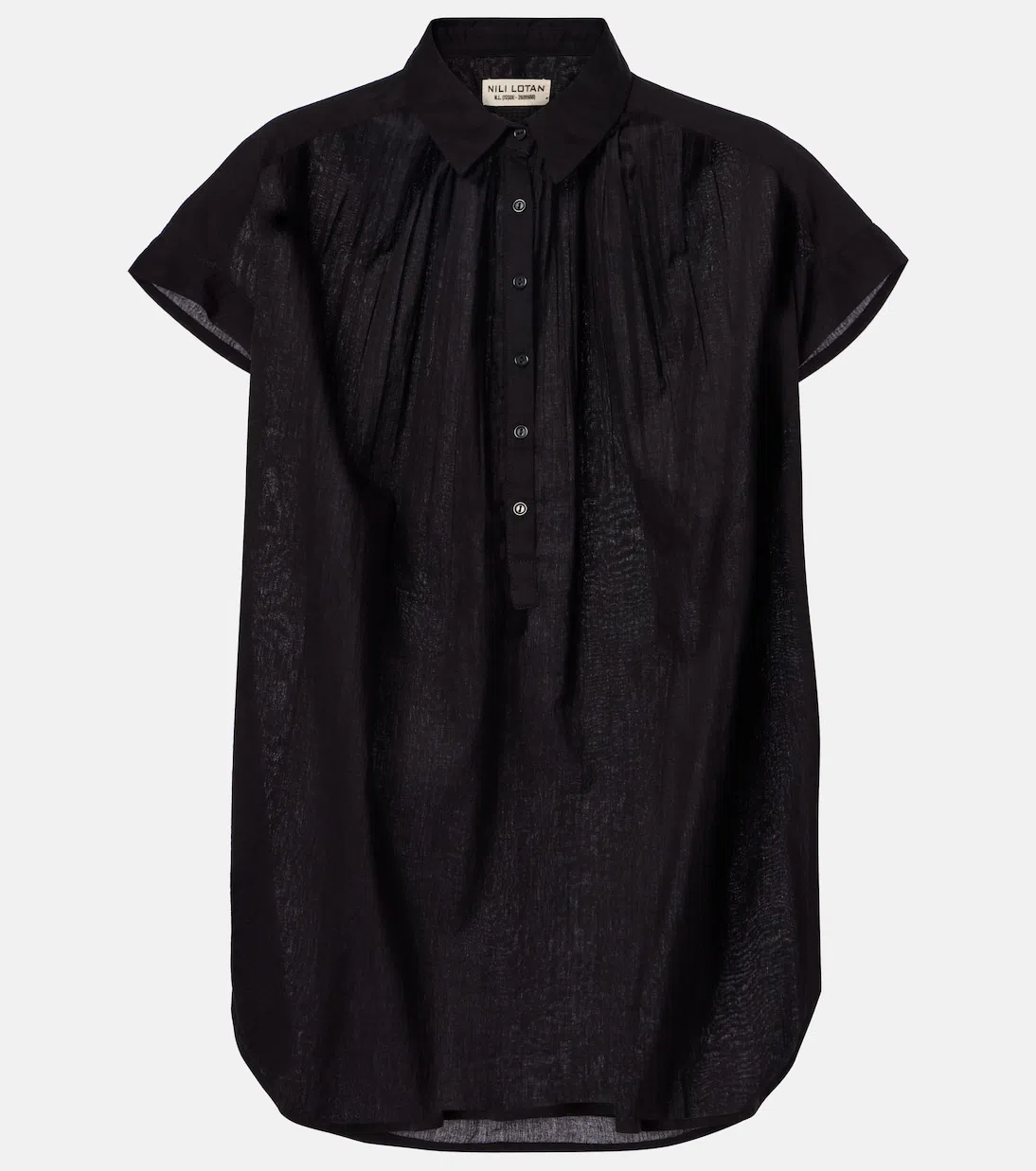 NILI LOTAN Normandy Shirred Cotton Blouse In Black