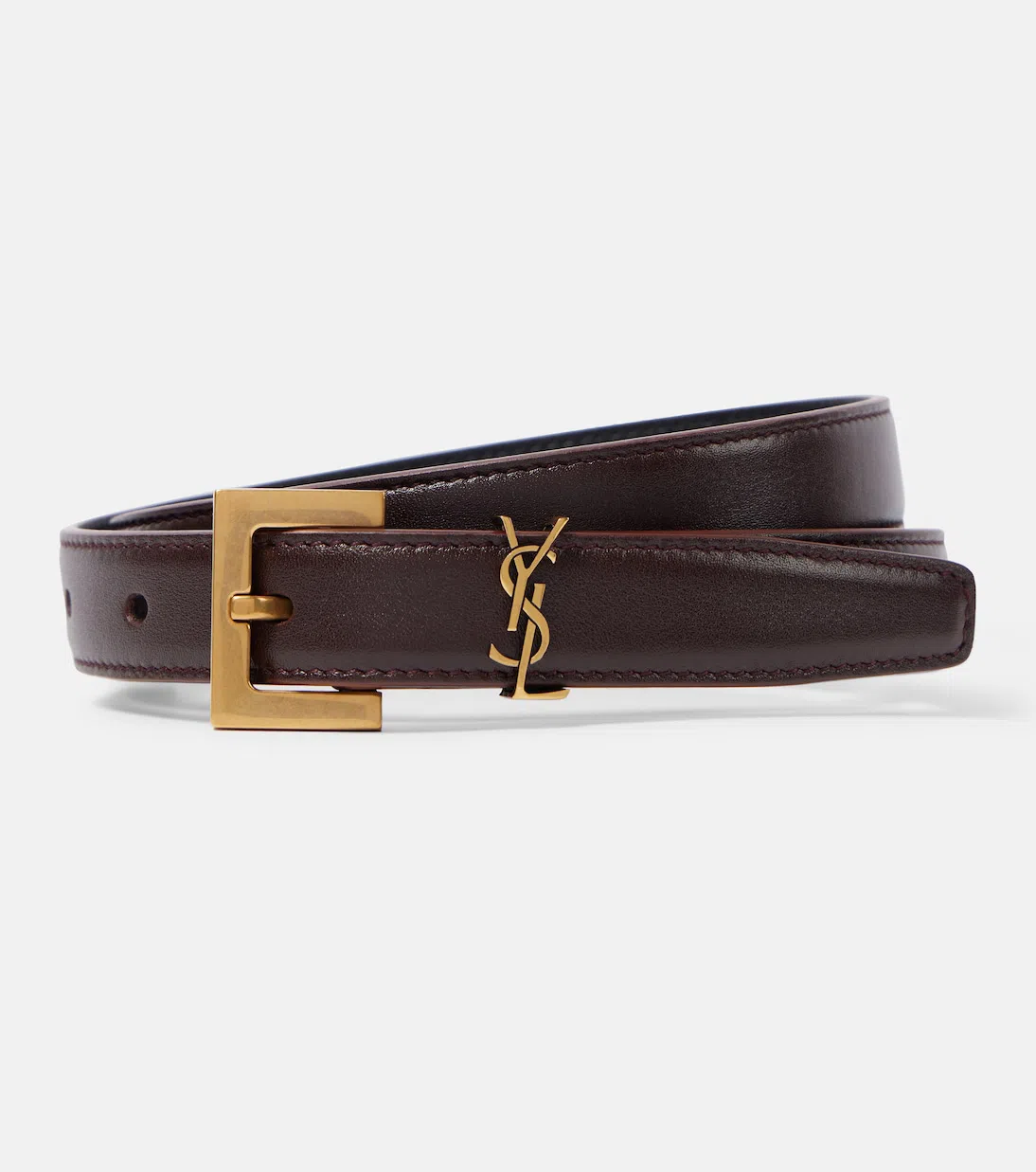 SAINT LAURENT Cassandre Slim Leather Belt In Red