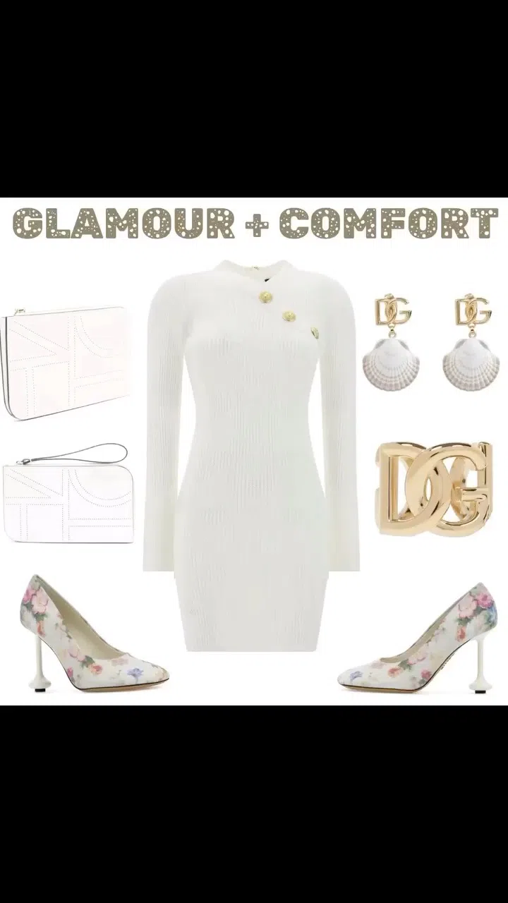 BALMAIN Short White Fitted Dress With Buttons