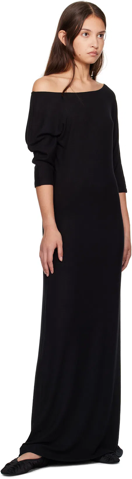 TOTÊME Womens Black The Gathered Square-toe Satin Flats