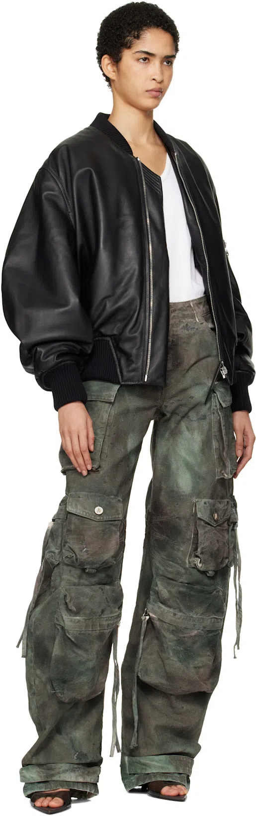 ATTICO Anja Bomber Leather Jacket In Black