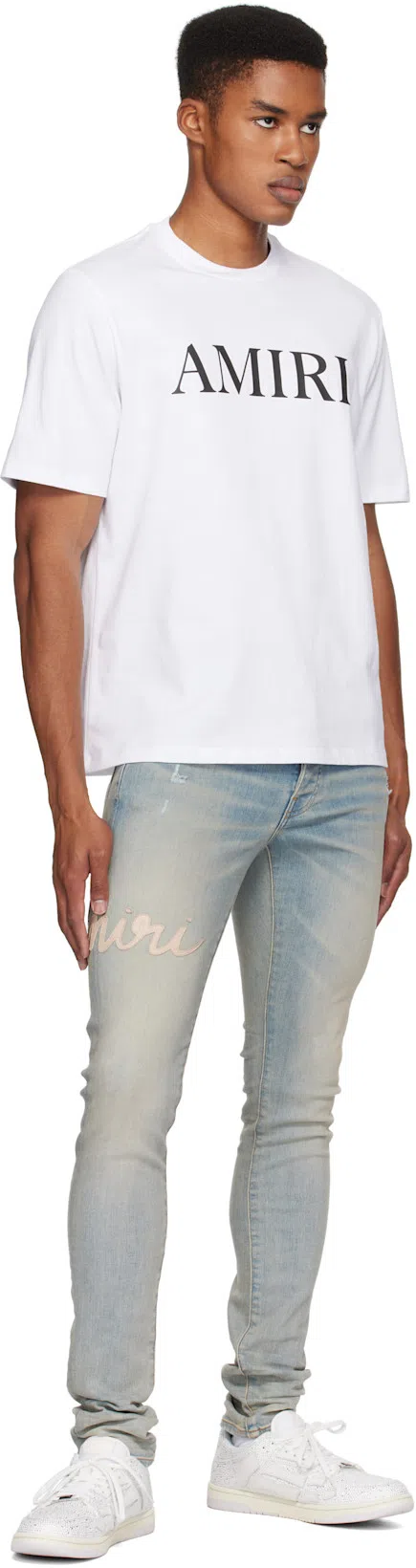 AMIRI Cotton Crew Neck T-shirt With Contrasting Logo Detail In White