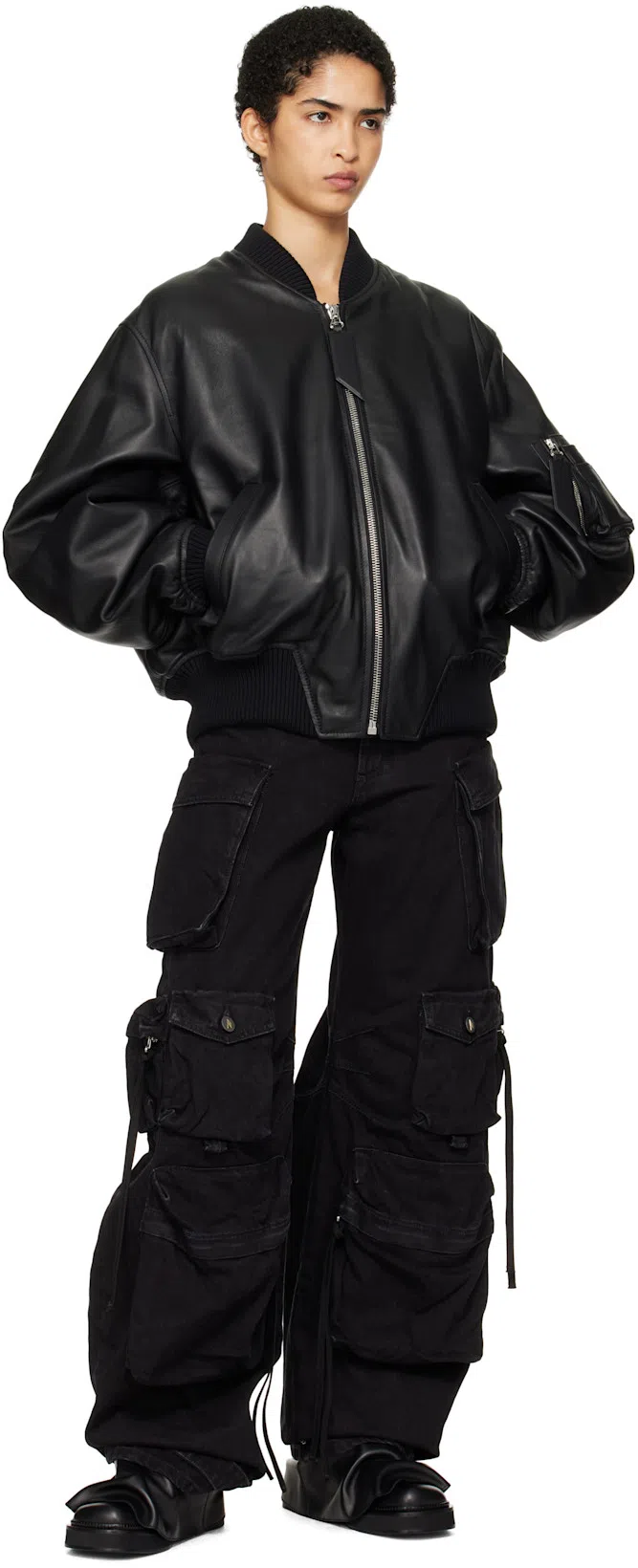 ATTICO Anja Bomber Leather Jacket In Black