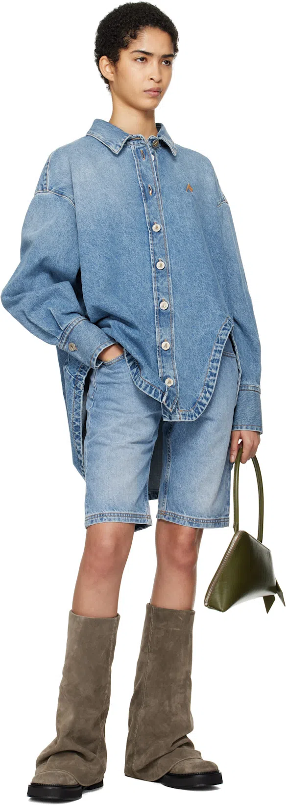 ATTICO Oversized Embroidered Denim Shirt In Blue