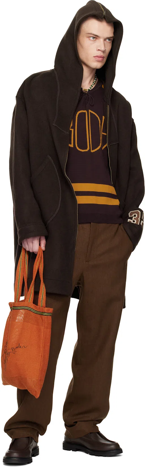 BODE Striped Lace-up Sweater In Brown