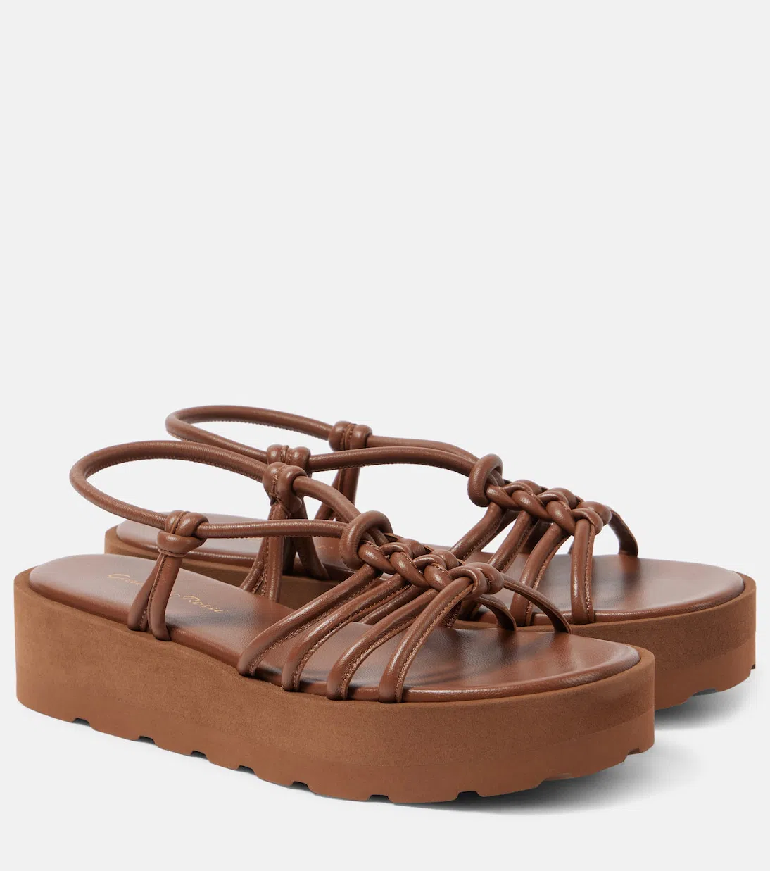 GIANVITO ROSSI Leather Knotted Strappy Sandals Platform Sole In Brown