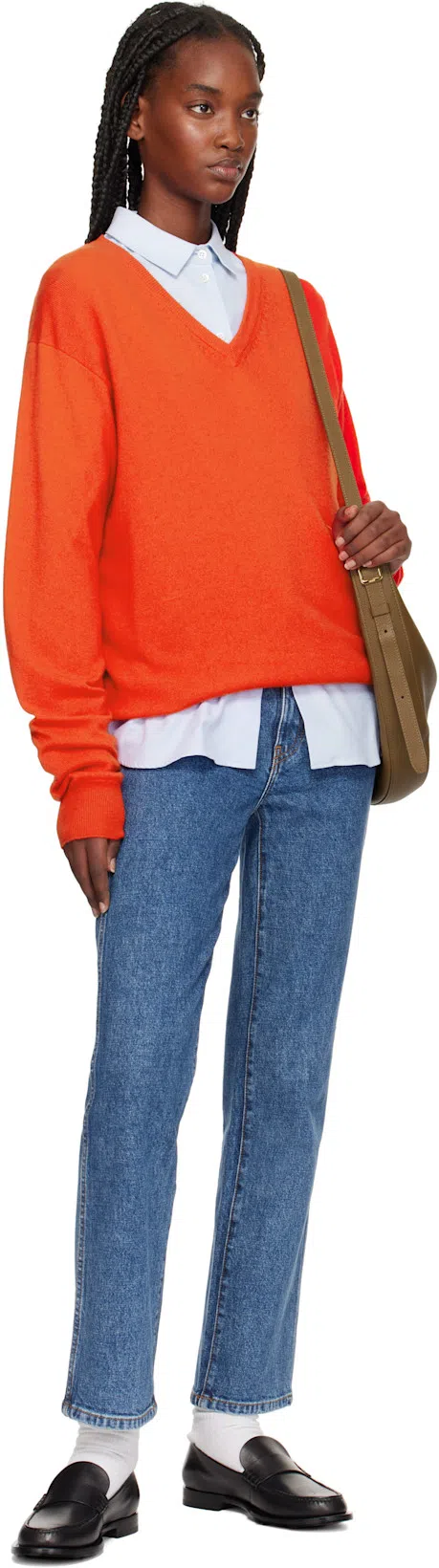 THE ROW Gracy Cashmere Knit V-neck Sweater In Red