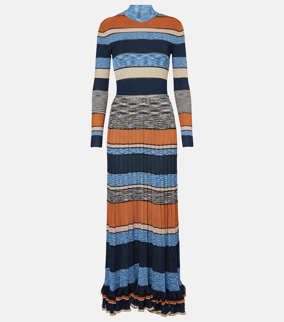 ULLA JOHNSON Evangeline Pleated Striped Knit Midi Dress In Adriatic