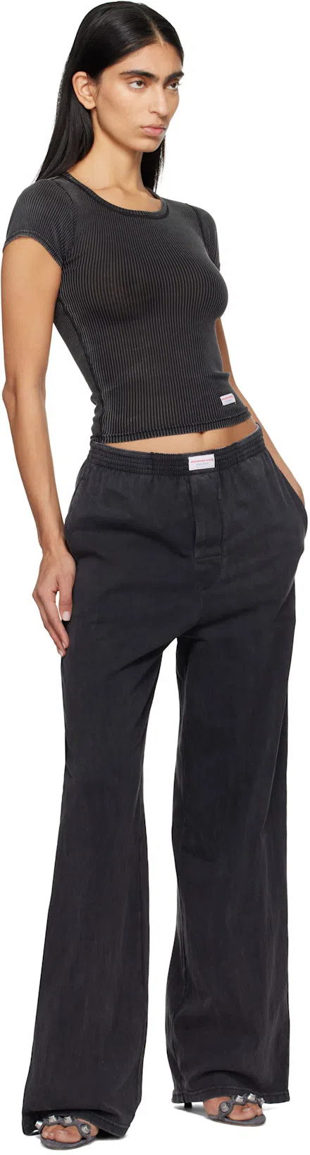 ALEXANDER WANG Riot Mules Leather Studs Open Toe Textured Fabric In Black