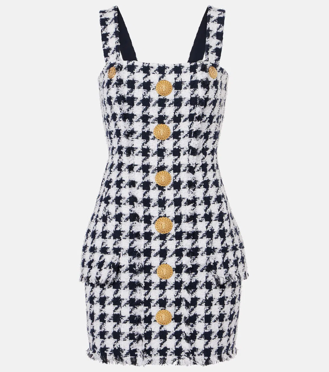 BALMAIN Houndstooth Tweed Mini Dress In Monochrome