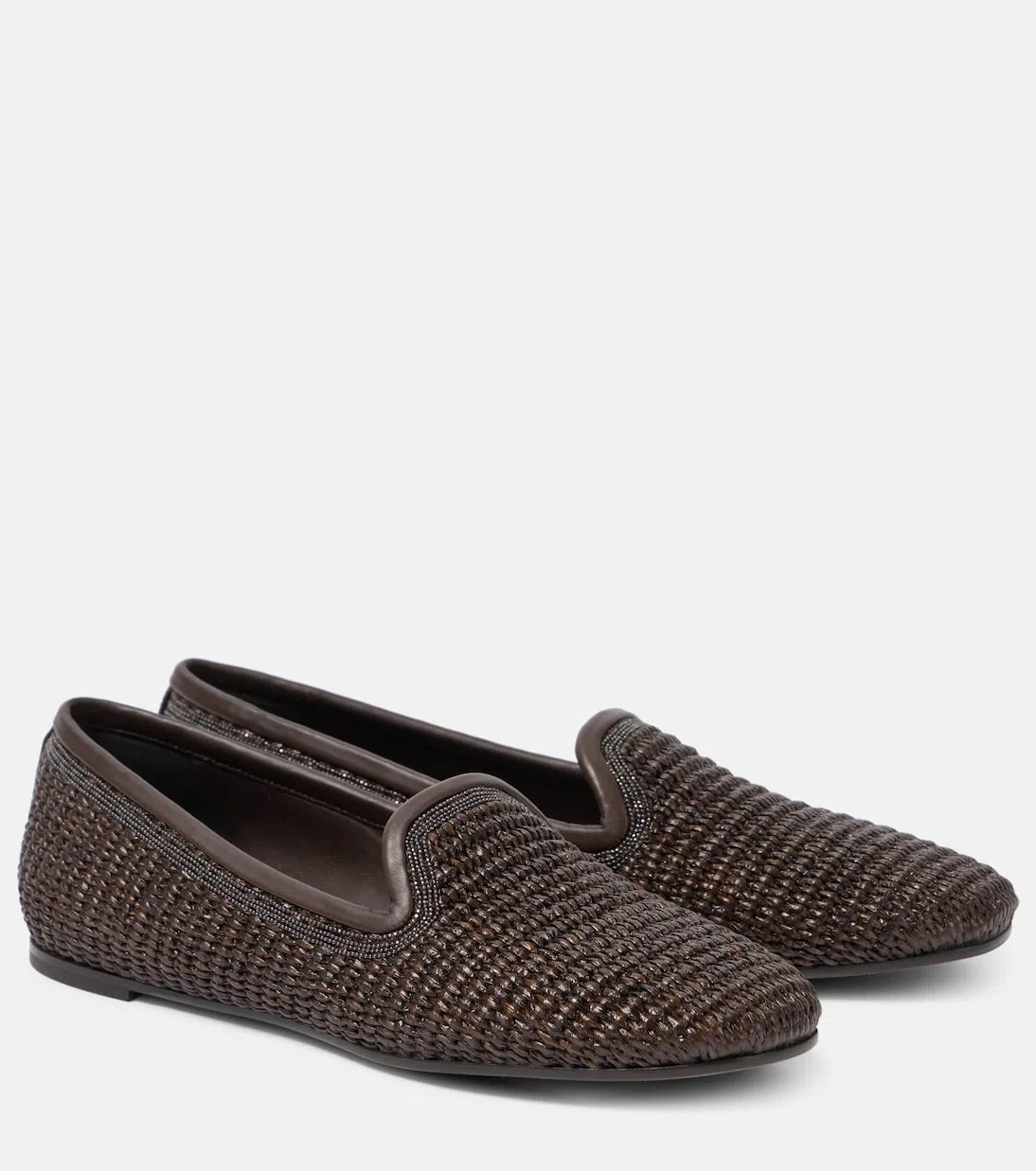 BRUNELLO CUCINELLI Raffia Slippers Leather Outsole In Brown