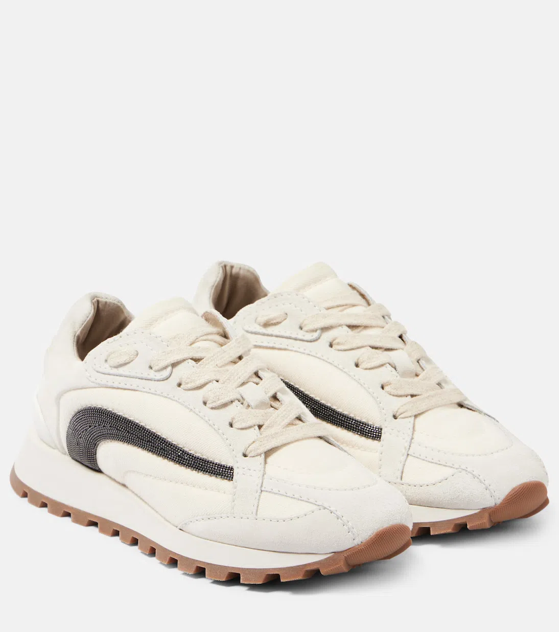 BRUNELLO CUCINELLI Panelled White Sneakers With Branded Details In Neutral