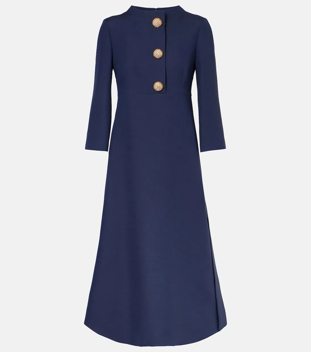 VALENTINO Crepe Couture Wool And Silk Midi Dress In Blau