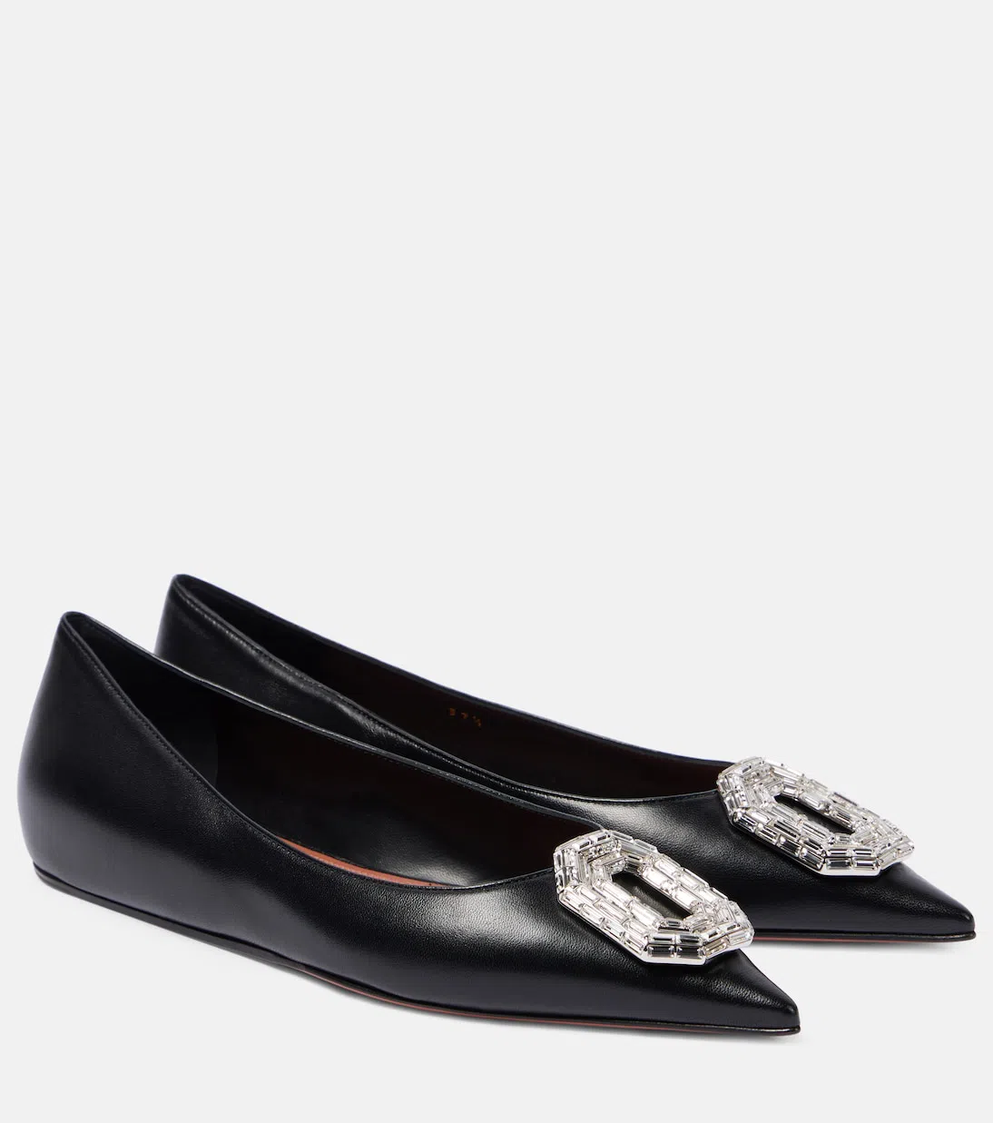 AMINA MUADDI Leather Camelia Ballet Flats With Jewel Buckle In Black
