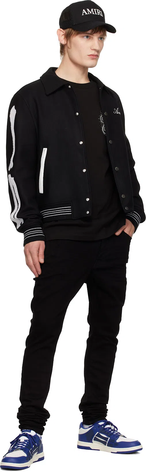 AMIRI Bones Wool Varsity Jacket In Black