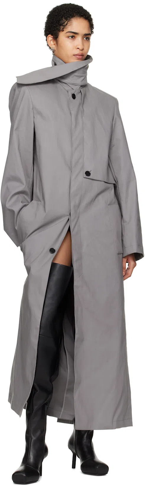 JIL SANDER Gray Lightweight Technical Wool Turtleneck In 028 Dark Grey