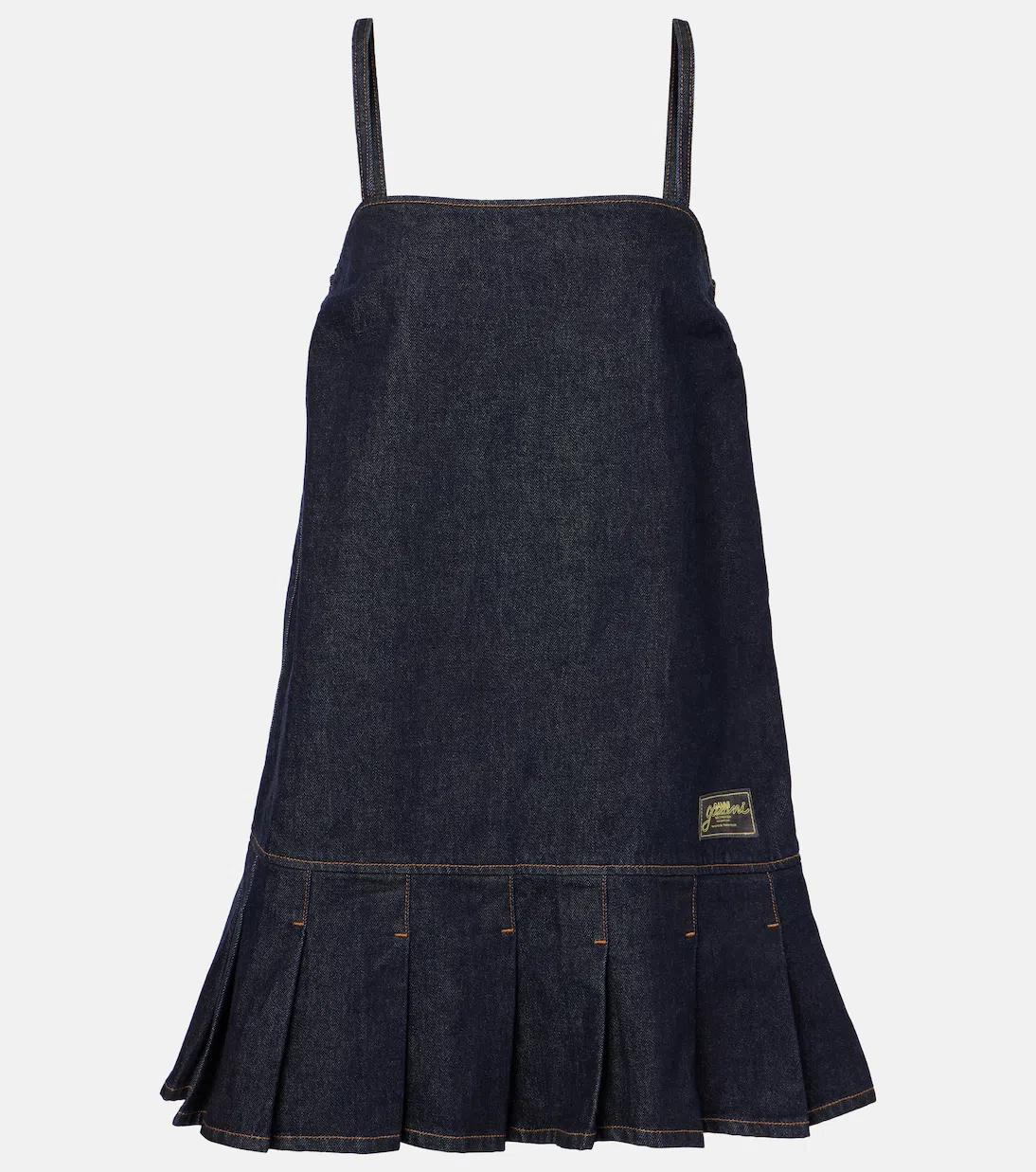 GANNI Dark Blue Denim Mini Dress In Black