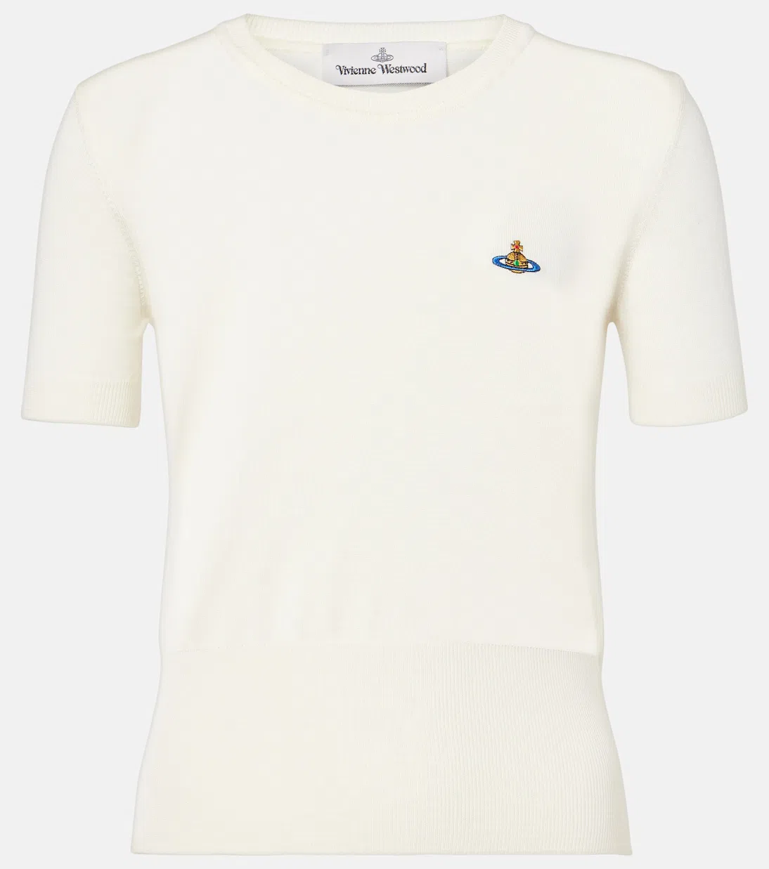 VIVIENNE WESTWOOD Ribbed Hem Crewneck Top With Short Sleeves In White