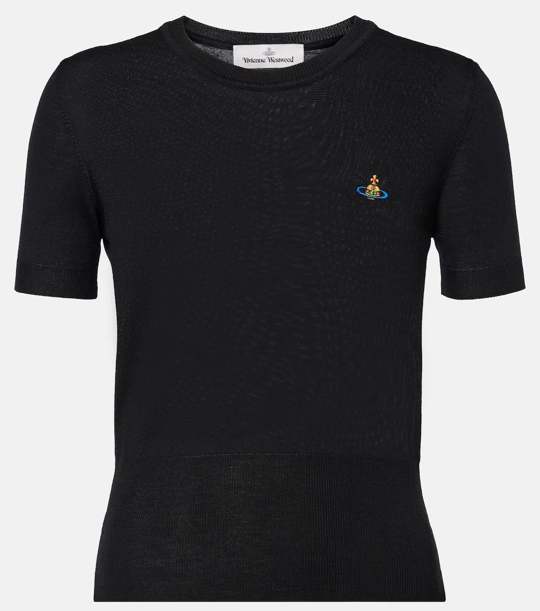 VIVIENNE WESTWOOD Fitted Short Puff Sleeve Sweater With Embroidered Emblem In Black