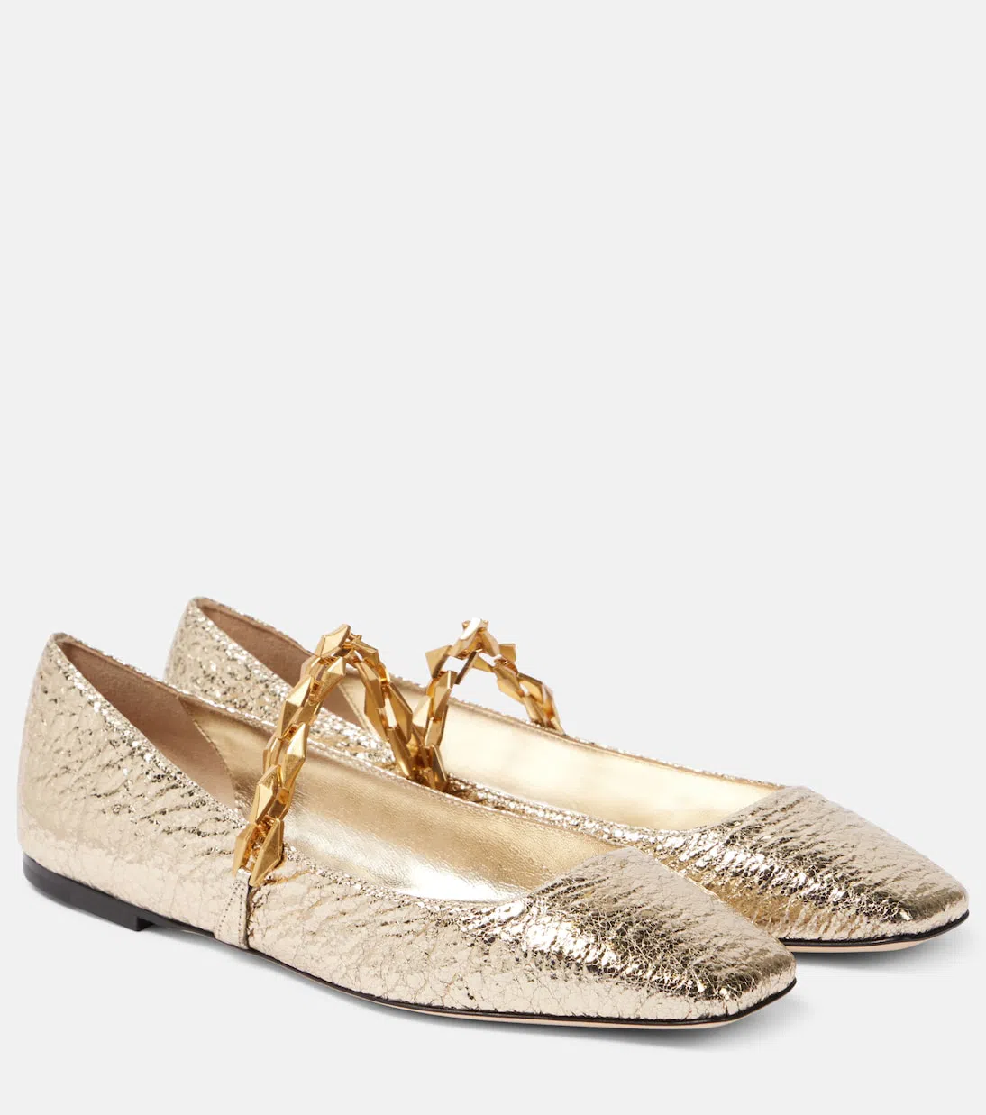 JIMMY CHOO Diamond Tilda Metallic Leather Ballet Flats In Gold