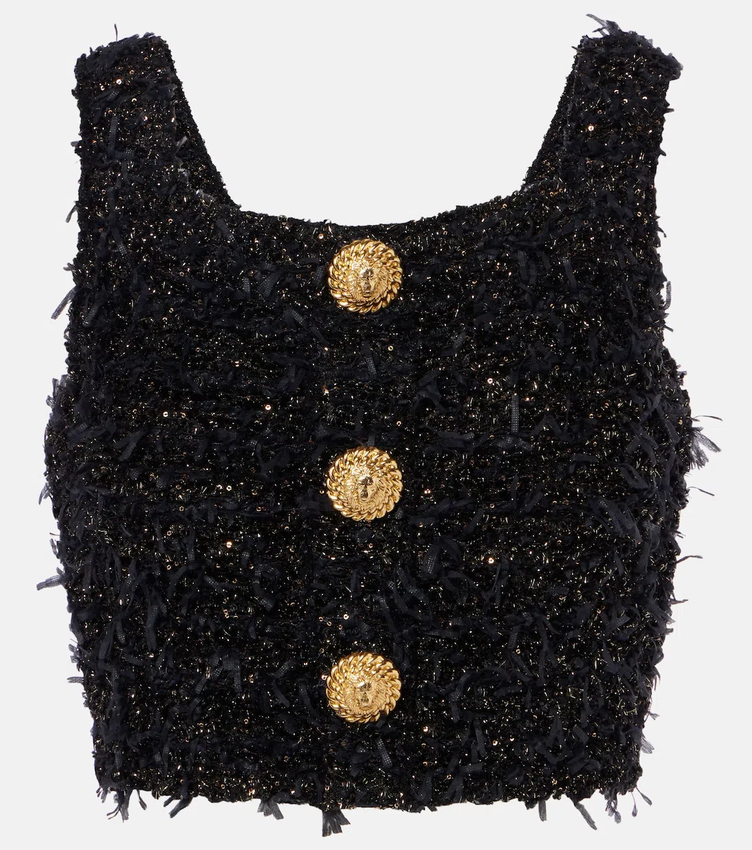 BALMAIN Cropped Top In Tweed Fabric In Black